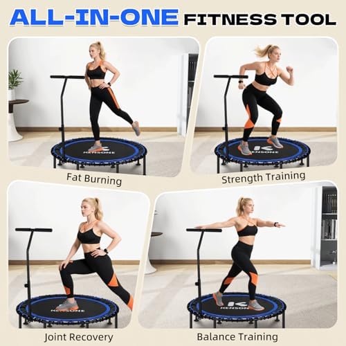 450/550 Lbs Quiet Indoor Mini Trampoline for Adults | Fitness Gym Workout | 40/48" Foldable Rebounder Trampoline with Bu