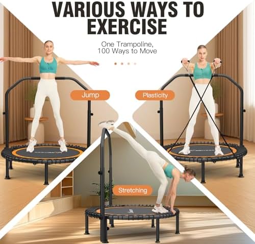 ANCHEER 450lbs Max Load Indoor Trampoline for Adults, Exercise at Home or in the Gym with 4 Level Adjustable Handle and
