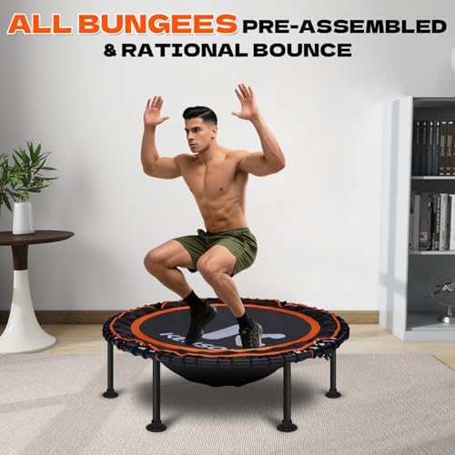 450/550 Lbs Quiet Indoor Mini Trampoline for Adults | Fitness Gym Workout | 40/48" Foldable Rebounder Trampoline with Bu