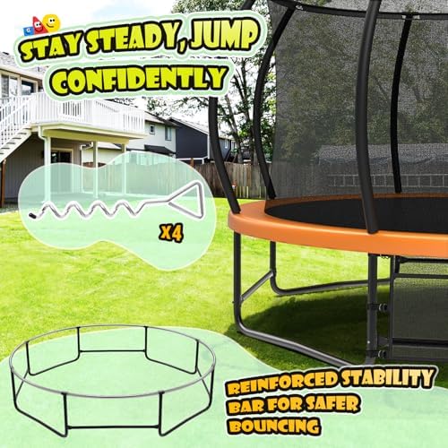 Lyromix 12-16FT Trampoline with Basketball Hoop and Lights for Kids and Adults | Lyromix Recreational Trampoline with S