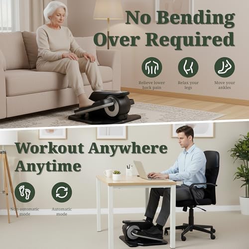 Under Desk Elliptical Machine for Seniors, Quiet Seated Pedal Exerciser with Remote Control, 3 Modes & 12 Adjustable Spe