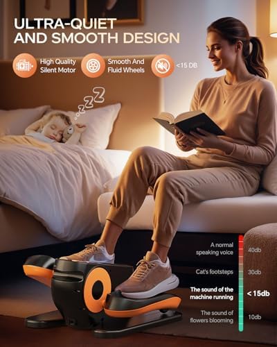 Under Desk Elliptical Machine with 12 Adjustable Speed + Quiet & Portable Seated Pedal + Non-Slip Foot Straps Under Desk