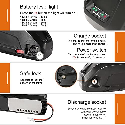 Yose 36V 13Ah 48V 13Ah Electric Bicycle Battery Down Tube Battery Safe Lock Led Indicator Light