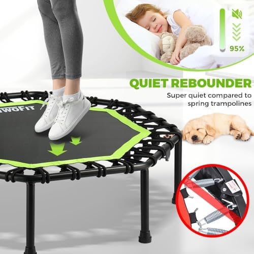 ONETWOFIT Quiet Foldable Mini Trampoline for Adults 42” W/Adjustable Foam Handle Bungees, Perfect for Indoor Workout O