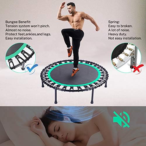 Mini Fitness Trampoline with Bungees - Stable & Quiet Rebounder for Adults