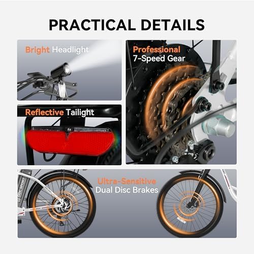Peak 700W Motor Electric Bike for Adults, Commuter E-Bike, 7-Speed, 45Miles Range 20MPH Electric Bike for Women/Men/Teen