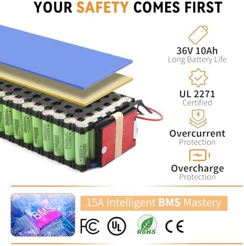 High Capacity 36V 10.4Ah Ebike Battery for 200W-350W Motor Electric Bicycles | Efficient 37|4Wh Ebike Battery Built-in