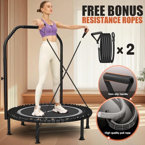 Ancheer Bungee Rebounder Trampoline, Foldable Fitness Trampoline with Resistance Ropes, 450-550LBS Capacity, Safe for Ho