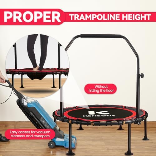 450/550 Lbs Quiet Indoor Mini Trampoline for Adults | Fitness Gym Workout | 40/48" Foldable Rebounder Trampoline with Bu