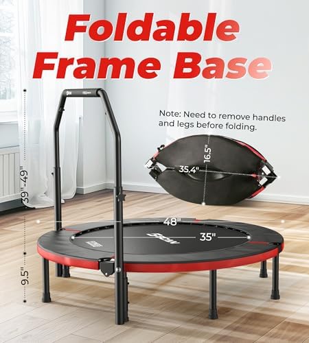 BCAN 40"/48" Foldable Mini Trampoline for Adults Indoor Workout | BCAN U/T Adjustable Foam Handle Rebounder Trampoline