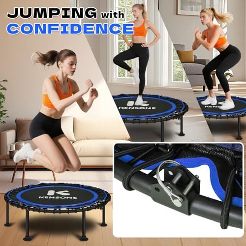 450/550 Lbs Quiet Indoor Mini Trampoline for Adults | Fitness Gym Workout | 40/48" Foldable Rebounder Trampoline with Bu
