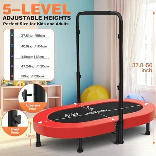 ANCHEER Mini Trampoline for Kids & Toddlers - Indoor/Outdoor Rebounder with Adjustable Handle, 56'' Safe Oval Fitness Tr