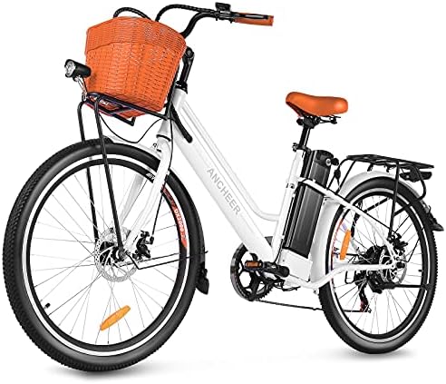 ANCHEER 26'' Electric Bike for Adults, Peak 750W, Up to 50 Miles Step Through Commuter Ebike | ANCHEER 48V/374Wh Batter