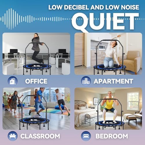 450/550 Lbs Quiet Indoor Mini Trampoline for Adults | Fitness Gym Workout | 40/48" Foldable Rebounder Trampoline with Bu