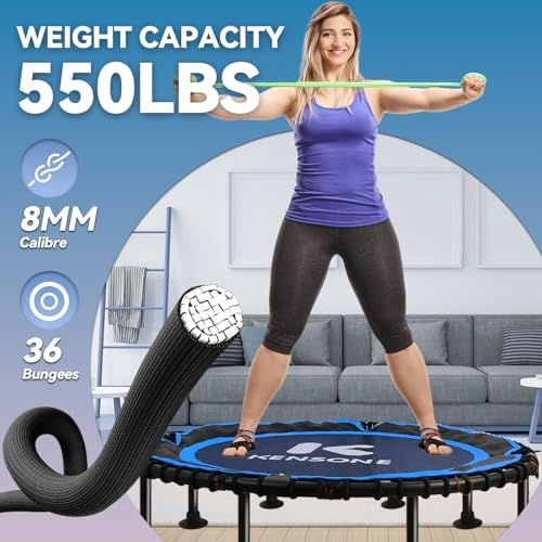 450/550 Lbs Quiet Indoor Mini Trampoline for Adults | Fitness Gym Workout | 40/48" Foldable Rebounder Trampoline with Bu