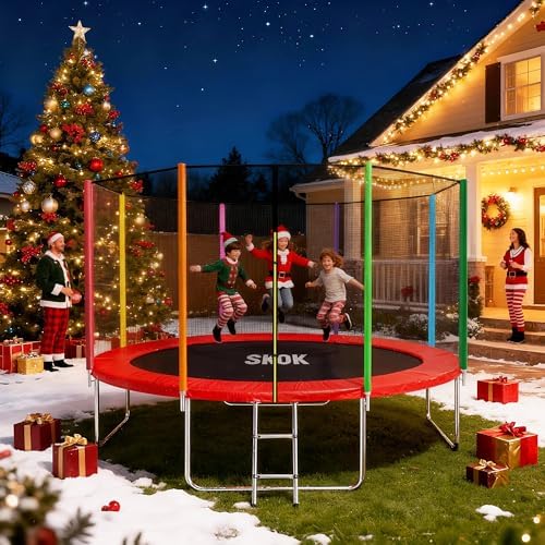 SKOK Kids Outdoor Trampoline, 400LBS ASTM Approved Net Trampoline, Kid Friendly, Outdoor Play, Durable and Safe, 12ft Di
