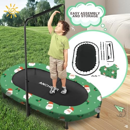 ANCHEER Kids Trampoline, Indoor Outdoor Jumping for Kids, 56" Diameter, 220LBS Capacity, Foldable, Adjustable Safety Han