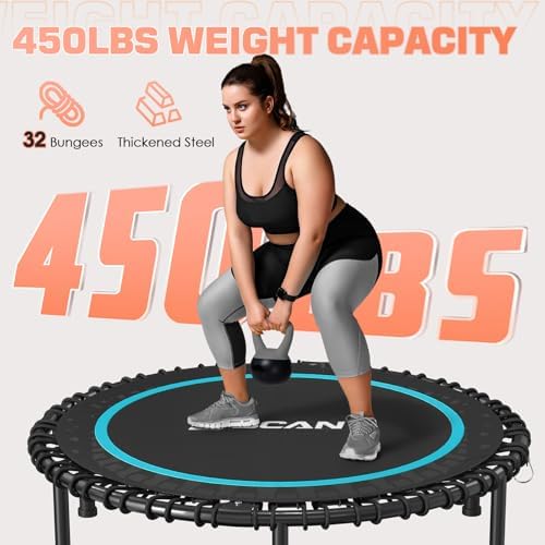 BCAN 40"/48" Mini Rebounder Trampoline for Adults with Bar: Whole-Body Workout & Relaxation at Home, Stable & Quiet, Adj