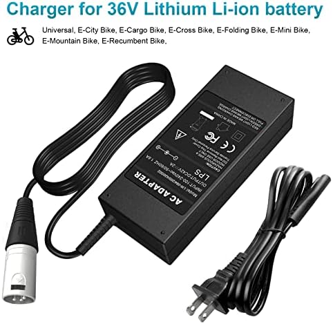 36V Electric Bike Charger 42V2A Output Lithium Battery Charger for Lithium Batteries 10 Series Male 3-Pin XLR Socket/Con