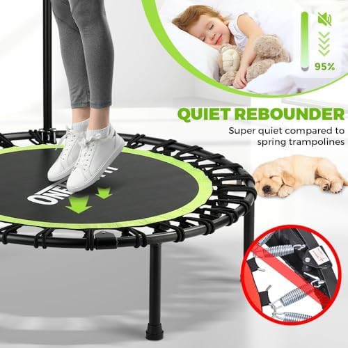 ONETWOFIT Quiet Foldable Mini Trampoline for Adults 42” W/Adjustable Foam Handle Bungees, Perfect for Indoor Workout O