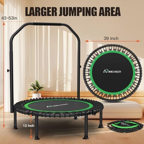 Ancheer Bungee Rebounder Trampoline, Foldable Fitness Trampoline with Resistance Ropes, 450-550LBS Capacity, Safe for Ho