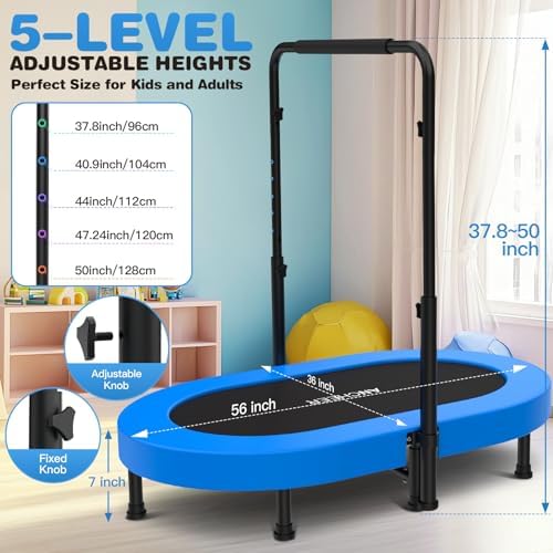 ANCHEER Mini Trampoline for Kids & Toddlers - Indoor/Outdoor Rebounder with Adjustable Handle, 56'' Safe Oval Fitness Tr