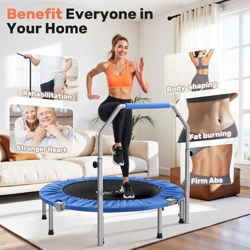 BCAN Fitness Rebounder Max Load 330lbs/440lbs for Adults Indoor/Garden Workout BCAN Adjustable Foam Handle Trampoline