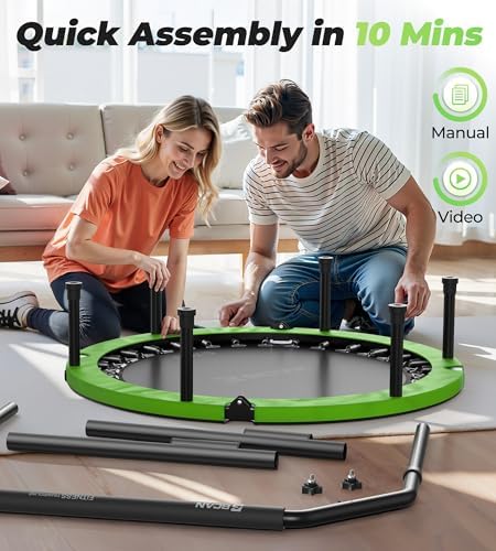 BCAN 40"/48" Foldable Mini Trampoline for Adults Indoor Workout | BCAN U/T Adjustable Foam Handle Rebounder Trampoline