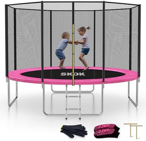 SKOK Kids Outdoor Trampoline, 400LBS ASTM Approved Net Trampoline, Kid Friendly, Outdoor Play, Durable and Safe, 12ft Di