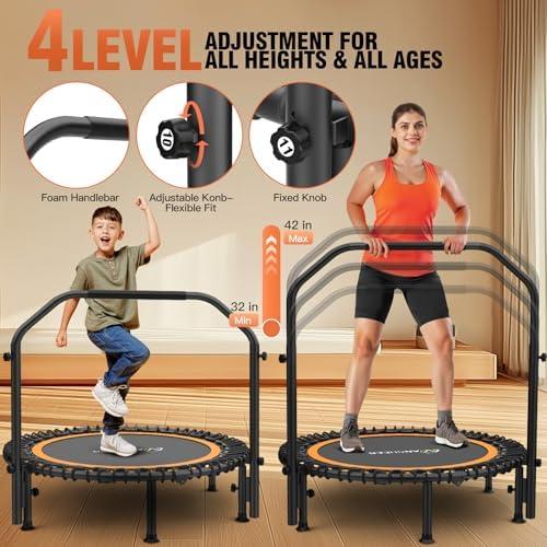 Ancheer Bungee Rebounder Trampoline, Foldable Fitness Trampoline with Resistance Ropes, 450-550LBS Capacity, Safe for Ho