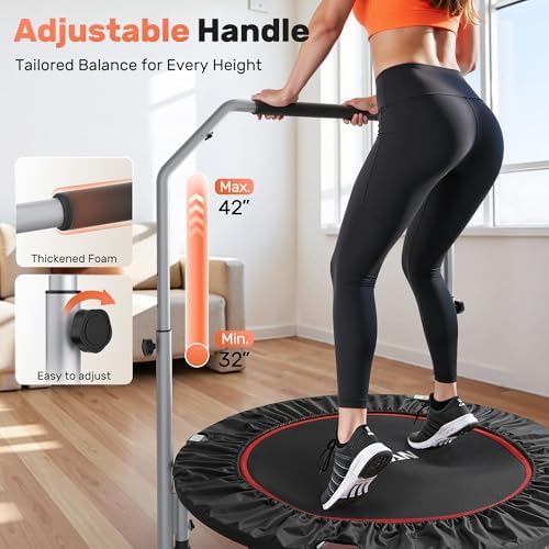 BCAN Fitness Rebounder Max Load 330lbs/440lbs for Adults Indoor/Garden Workout BCAN Adjustable Foam Handle Trampoline