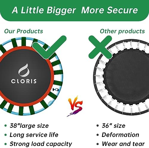 CLORIS 38in/48in Folding Trampoline for Adults with Adjustable Foam Handle - Max Load 450lbs Safety Padded Cover Best Gi