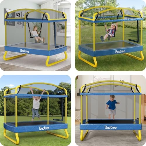 6.5FT Rectangle Trampoline for Kids: ASTM Approved Recreation with Swing & Safety Enclosure Net