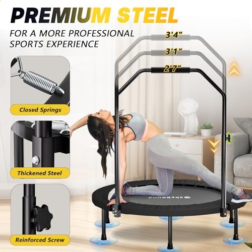 Adults 40" Foldable Rebounder Trampoline - Stable Quiet Fitness Equipment with Max 350lbs Load Capacity, Adjustable U-Ba