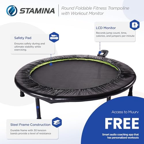 Stamina Folding Trampoline Black - Portable Fitness Equipment for Home Gym, Cardio & Strength Training, Jumping Exercise