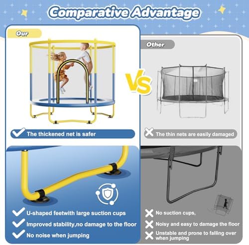 Indoor Trampoline 6FT for Kids, Safety Net & Hoop, Ages 1-8 Gifts