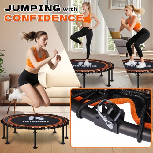 450/550 Lbs Quiet Indoor Mini Trampoline for Adults | Fitness Gym Workout | 40/48" Foldable Rebounder Trampoline with Bu