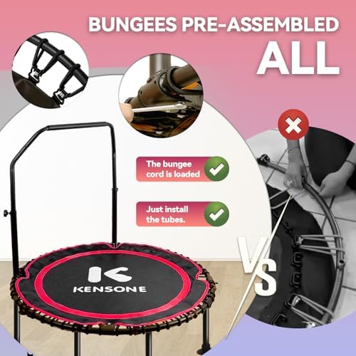 450/550 Lbs Quiet Indoor Mini Trampoline for Adults | Fitness Gym Workout | 40/48" Foldable Rebounder Trampoline with Bu
