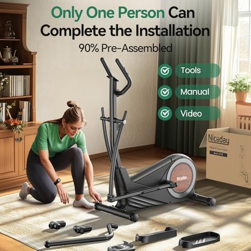 Niceday Elliptical Exercise Machine for Home Workout, Magnetic Elliptical Trainer with Kinomap APP Support, 19IN Stride,
