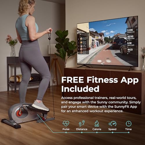 Sunny Health & Fitness Portable Elliptical Machine for Home Workout, Senior Friendly Sit/Stand, Free Sunnyfit App Connec