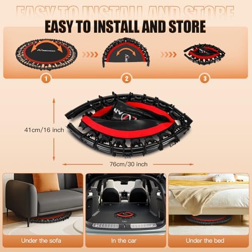 ANCHEER 450lbs Max Load Indoor Trampoline for Adults, Exercise at Home or in the Gym with 4 Level Adjustable Handle and