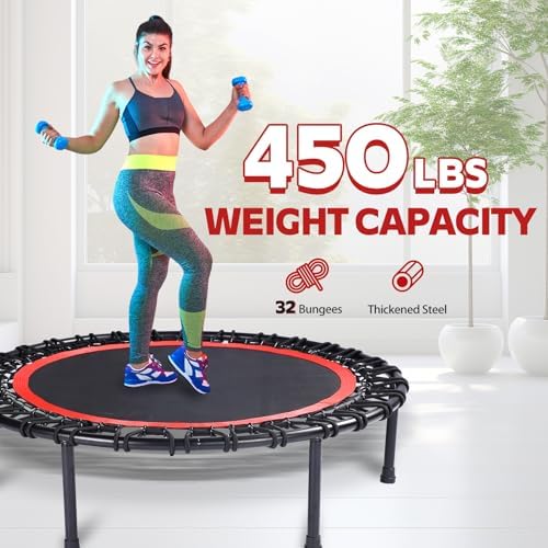 Mini Fitness Trampoline with Bungees - Stable & Quiet Rebounder for Adults