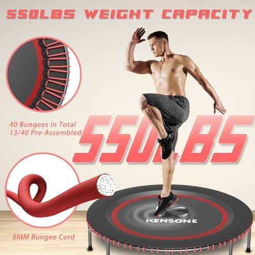 Low-Impact Rebounder Trampoline for Adults with Bungee, 450/550LBS | Quiet Mini Exercise Trampoline with Adjustable U/T