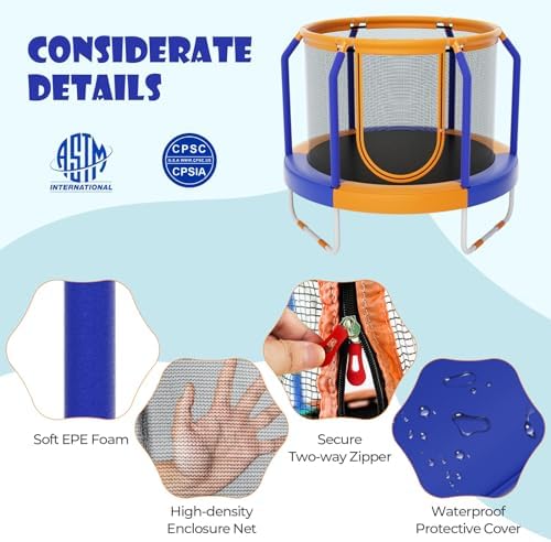 GYMAX Kids' Trampoline Outdoor Birthday Gift for Boys Girls | GYMAX 48" Kids Trampoline with Safety Features Non-Slip H