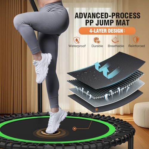 ANCHEER 40"/48" Foldable Mini Trampoline for Home Exercise and Fitness | Indoor Trampoline with Resistance Bands and 4