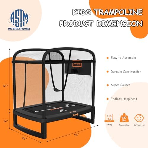 Jumpfly 6FT Rectangle Trampoline for Kids and Toddlers with Swing and Basketball Hoop, ASTM Approved | Jumpfly 6FT Rect