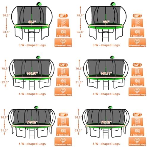 Tranpoline 1500LBS for Kids and Adults with Enclosure Net and Basketball Hoop