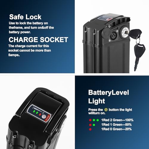 Silver Fish 48V 16Ah Ebike Battery, 2A Charge for 200-750W Electric Bikes