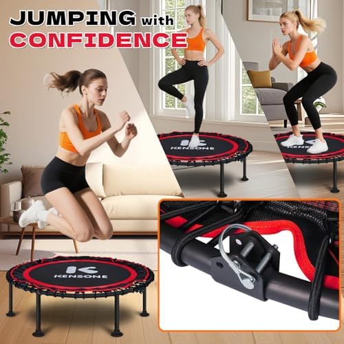 450/550 Lbs Quiet Indoor Mini Trampoline for Adults | Fitness Gym Workout | 40/48" Foldable Rebounder Trampoline with Bu