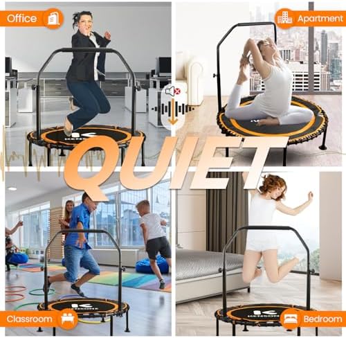 450/550 Lbs Quiet Indoor Mini Trampoline for Adults | Fitness Gym Workout | 40/48" Foldable Rebounder Trampoline with Bu